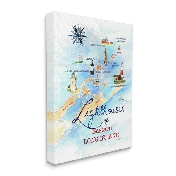 Stupell Industries Nautical Map of Eastern Long Island Lighthouses Canvas Wall Art, 16 x 20, Design by Melissa Hyatt LLC