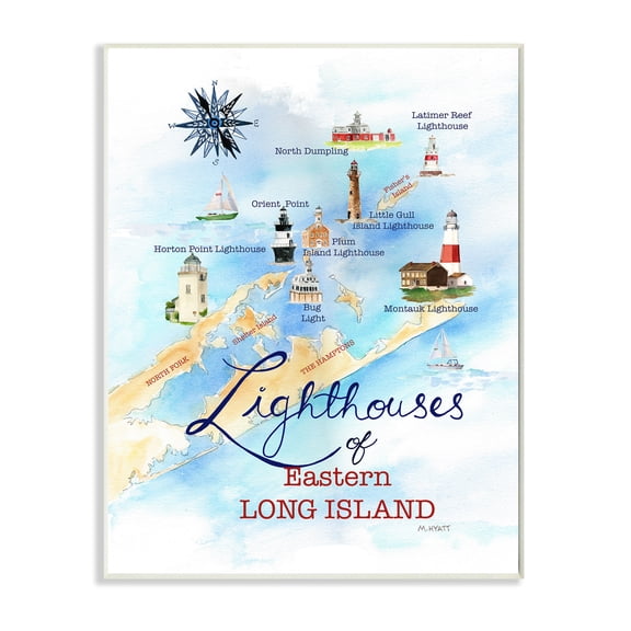 Stupell Industries Nautical Map of Eastern Long Island Lighthouses Wall Plaque, 10 x 15, Design by Melissa Hyatt LLC