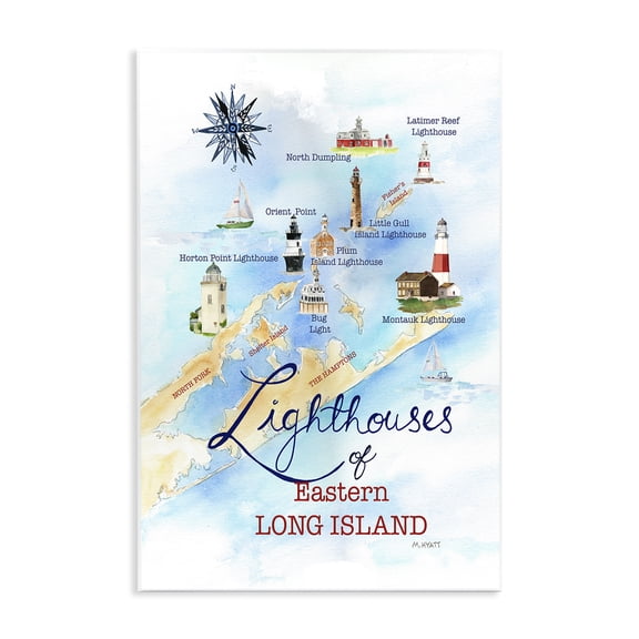 Stupell Industries Traditional Nautical Map of Eastern Long Island Lighthouses Wall Plaque Art, 10 x 15, by Melissa Hyatt