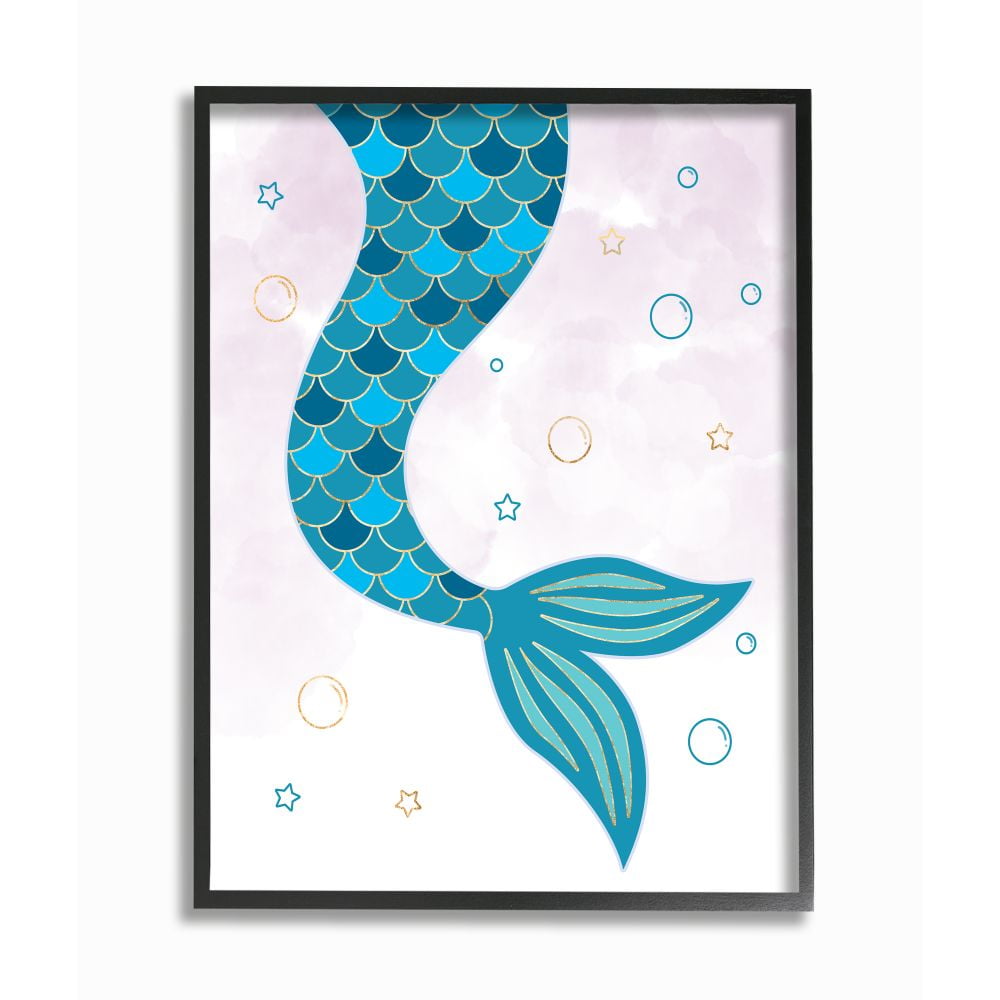 Stupell Industries Nautical Mermaid Scale Tail Sea Water Bubbles Framed Wall Art Design by Ziwei Li, 24" x 30", Black Framed