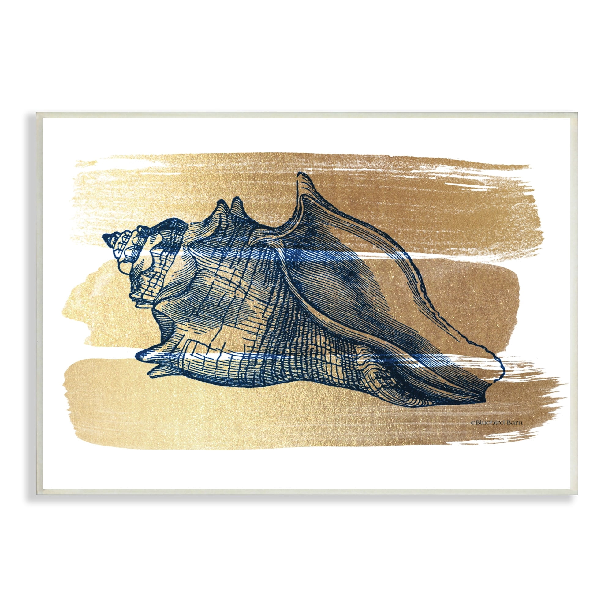 Stupell Industries Nautical Navy Blue Husk Golden Banded Pattern,19 x 13, Design by Bluebird Barn