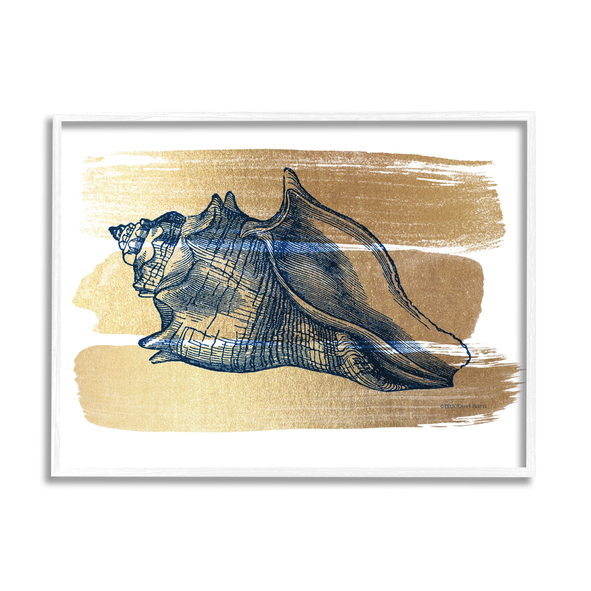 Stupell Industries Nautical Navy Blue Husk Golden Banded Pattern,30 x 24, Design by Bluebird Barn