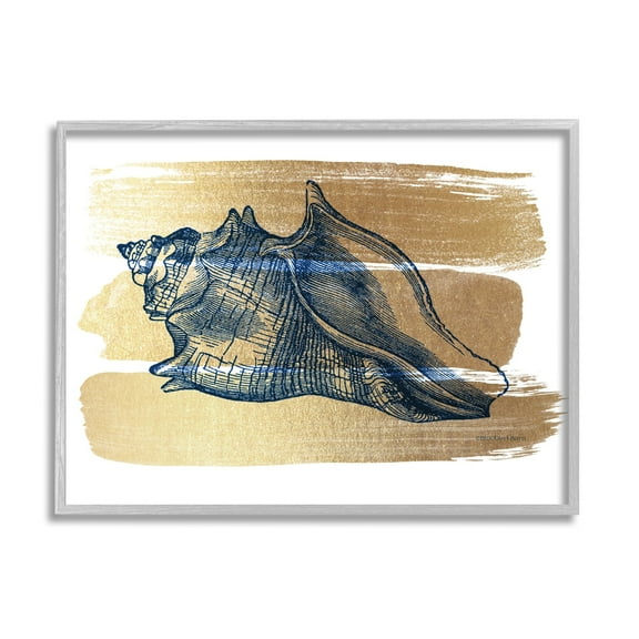 Stupell Industries Nautical Navy Blue Husk Golden Banded Pattern,30 x 24, Design by Bluebird Barn