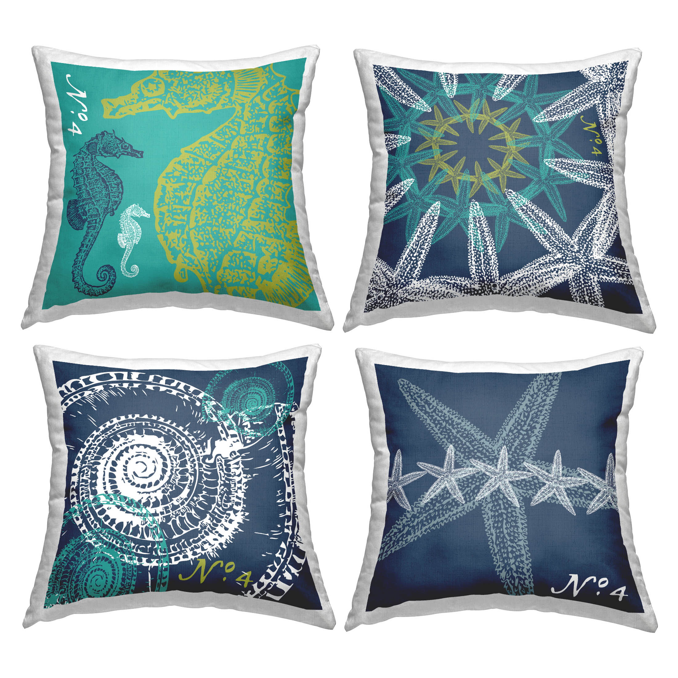 Stupell Industries Nautical Ocean Creatures Arrangement Printed Throw Pillow Design by George Tygert (Set of 4)