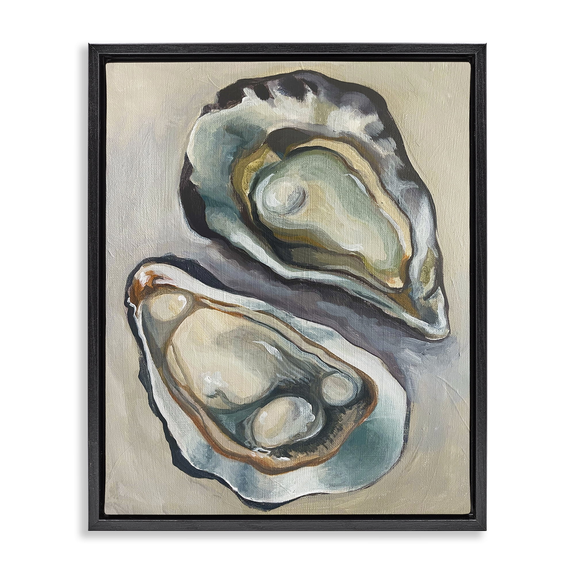 Stupell Industries Nautical Oyster Duo Animals Painting Black Floater Framed Canvas Art Print Wall Art, 17 x 21