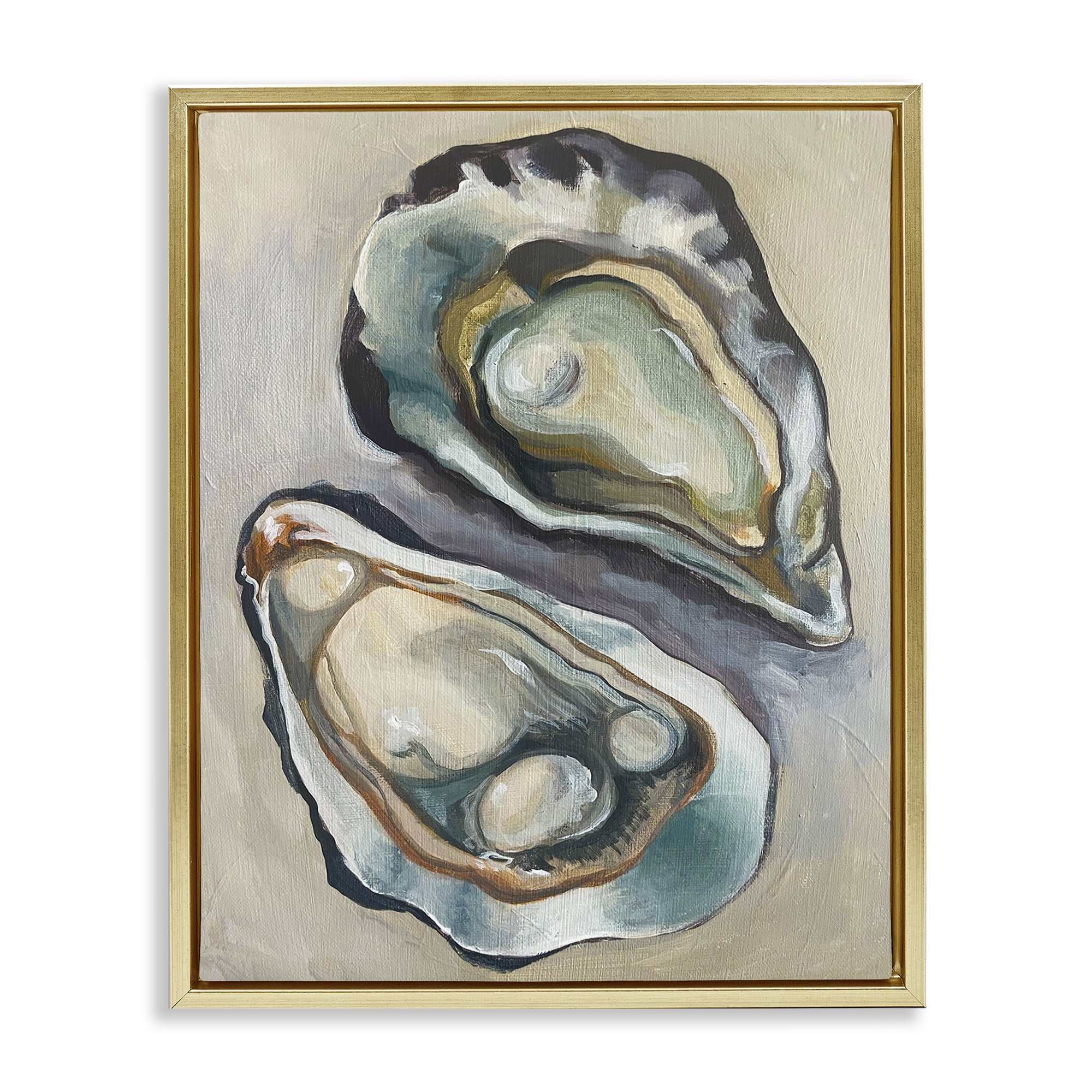 Stupell Industries Nautical Oyster Duo Animals Painting Gold Floater Framed Canvas Art Print Wall Art, 25 x 31