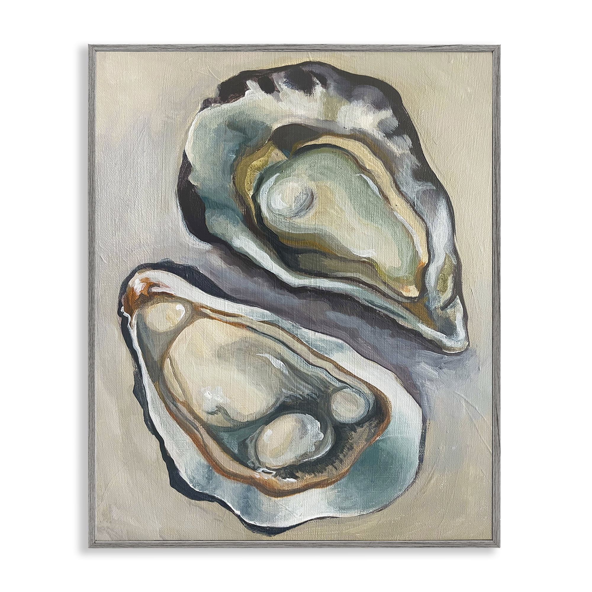 Stupell Industries Nautical Oyster Duo Animals Painting Gray Framed Art Print Wall Art, 16 x 20