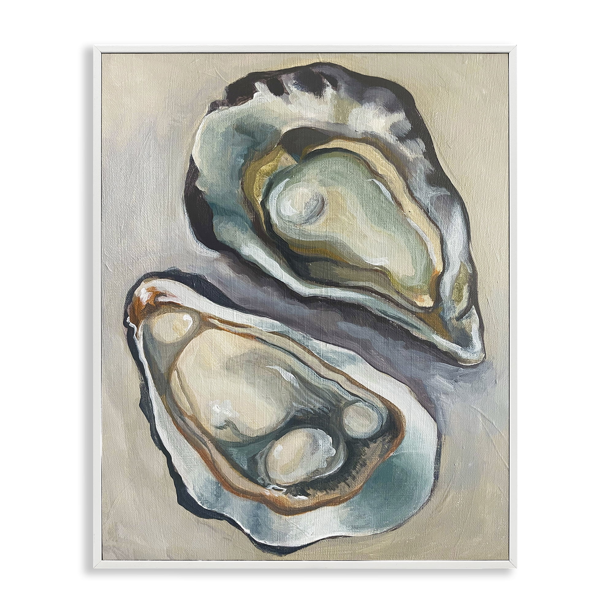 Stupell Industries Nautical Oyster Duo Animals Painting White Framed Art Print Wall Art, 24 x 30