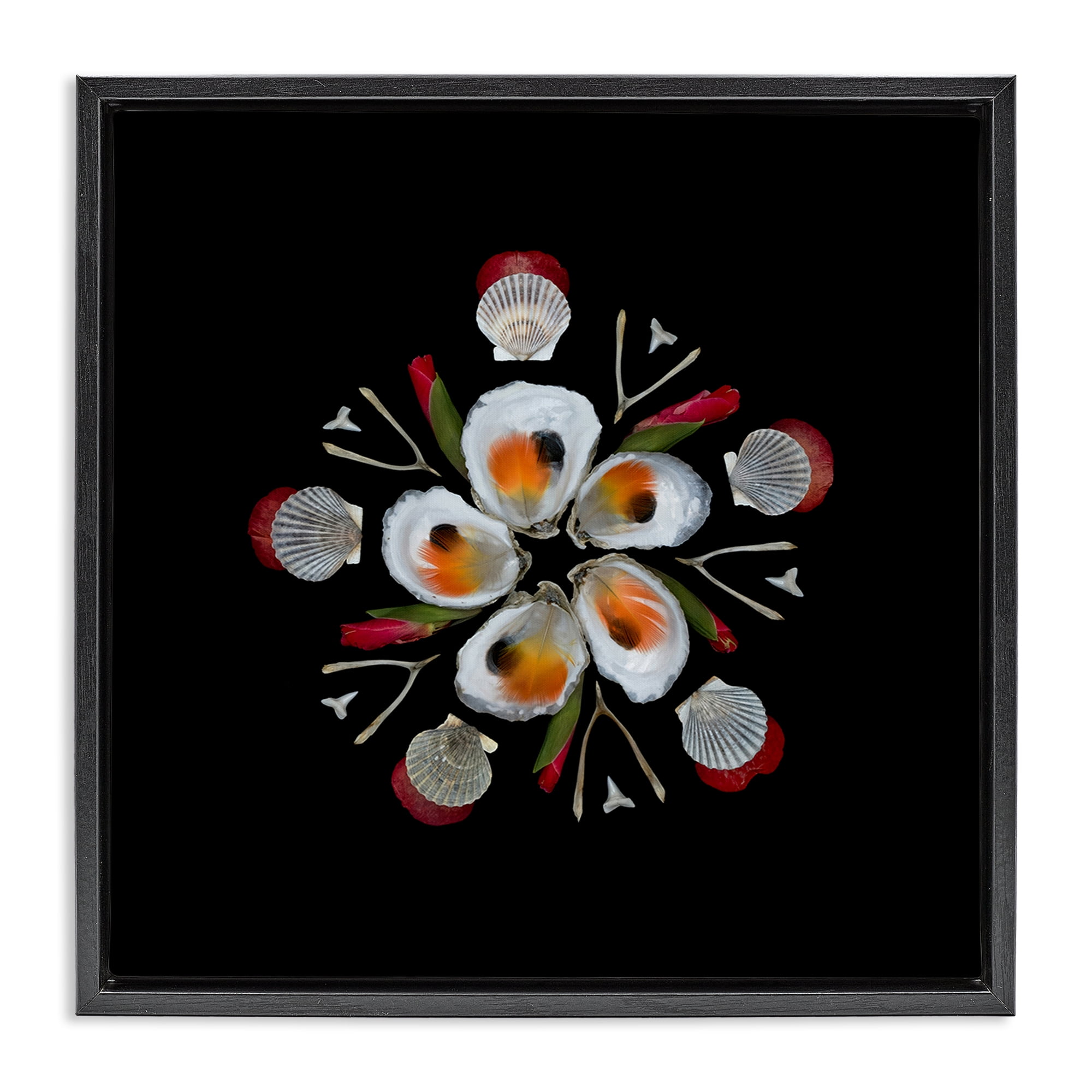 Stupell Industries Nautical Oysters Mandala Black Framed Floater Canvas Wall Art, design by Beth Adoette