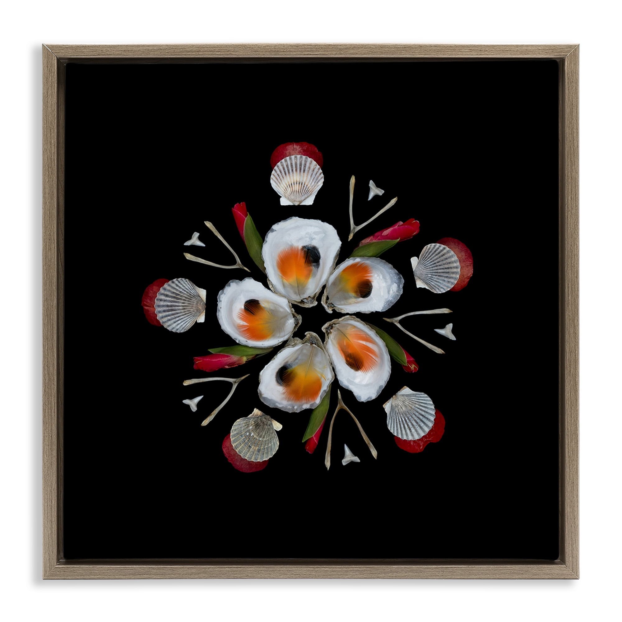 Stupell Industries Nautical Oysters Mandala Brown Framed Floater Canvas Wall Art, design by Beth Adoette