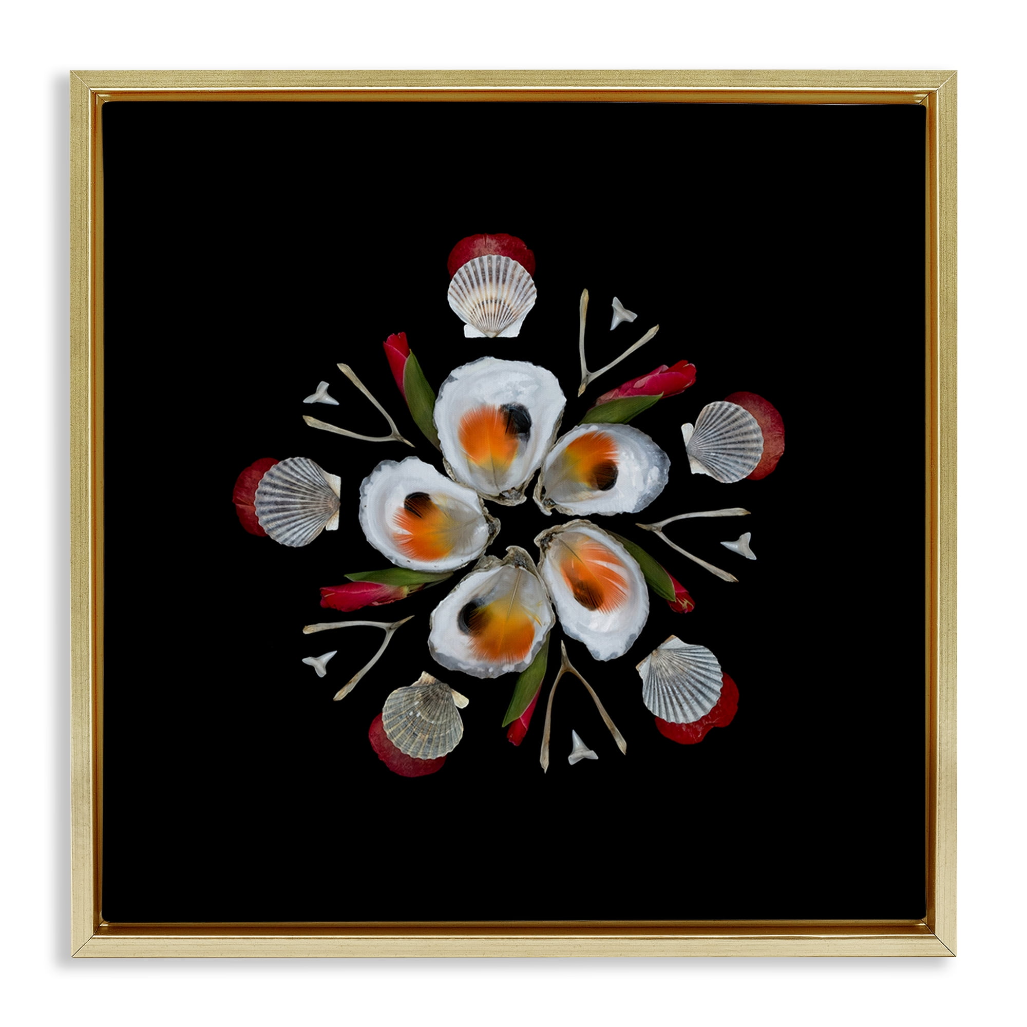 Stupell Industries Nautical Oysters Mandala Gold Framed Floater Canvas Wall Art, design by Beth Adoette