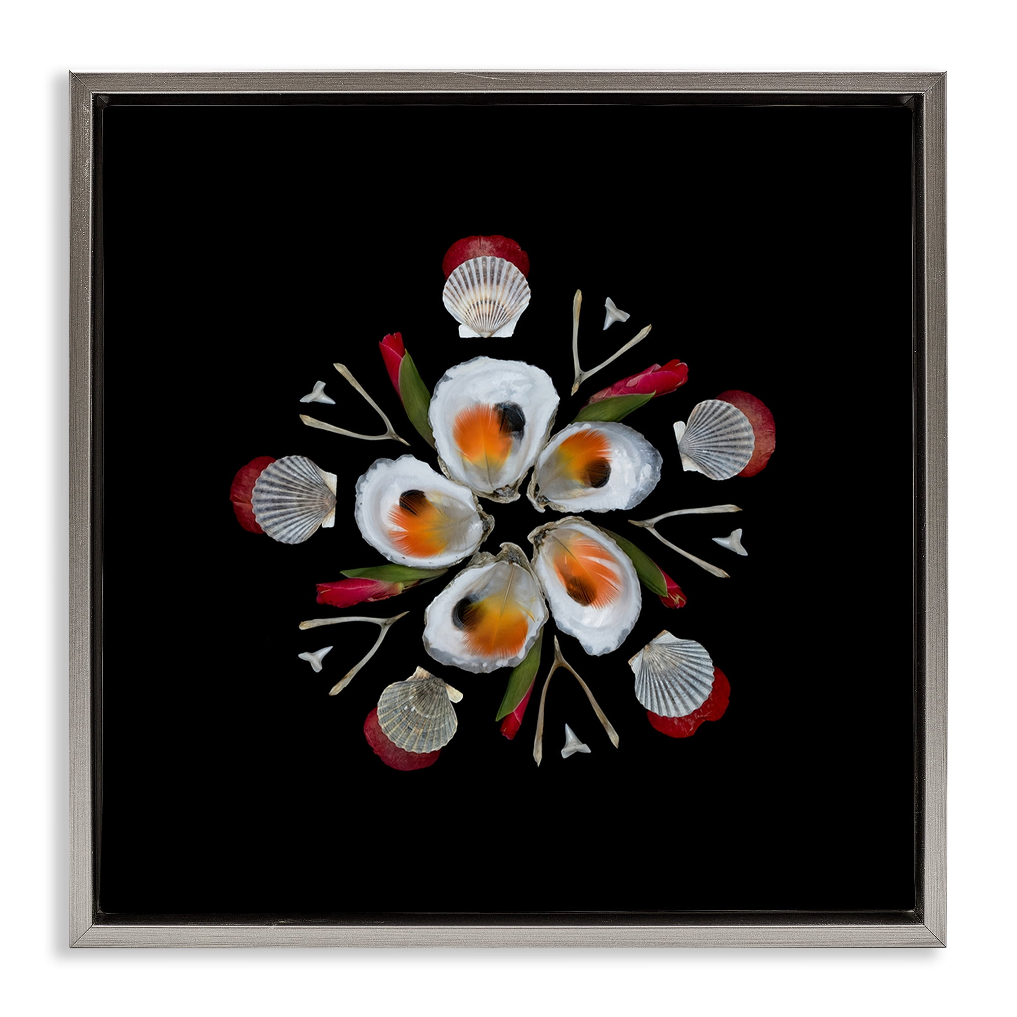 Stupell Industries Nautical Oysters Mandala Gray Framed Floater Canvas Wall Art, design by Beth Adoette
