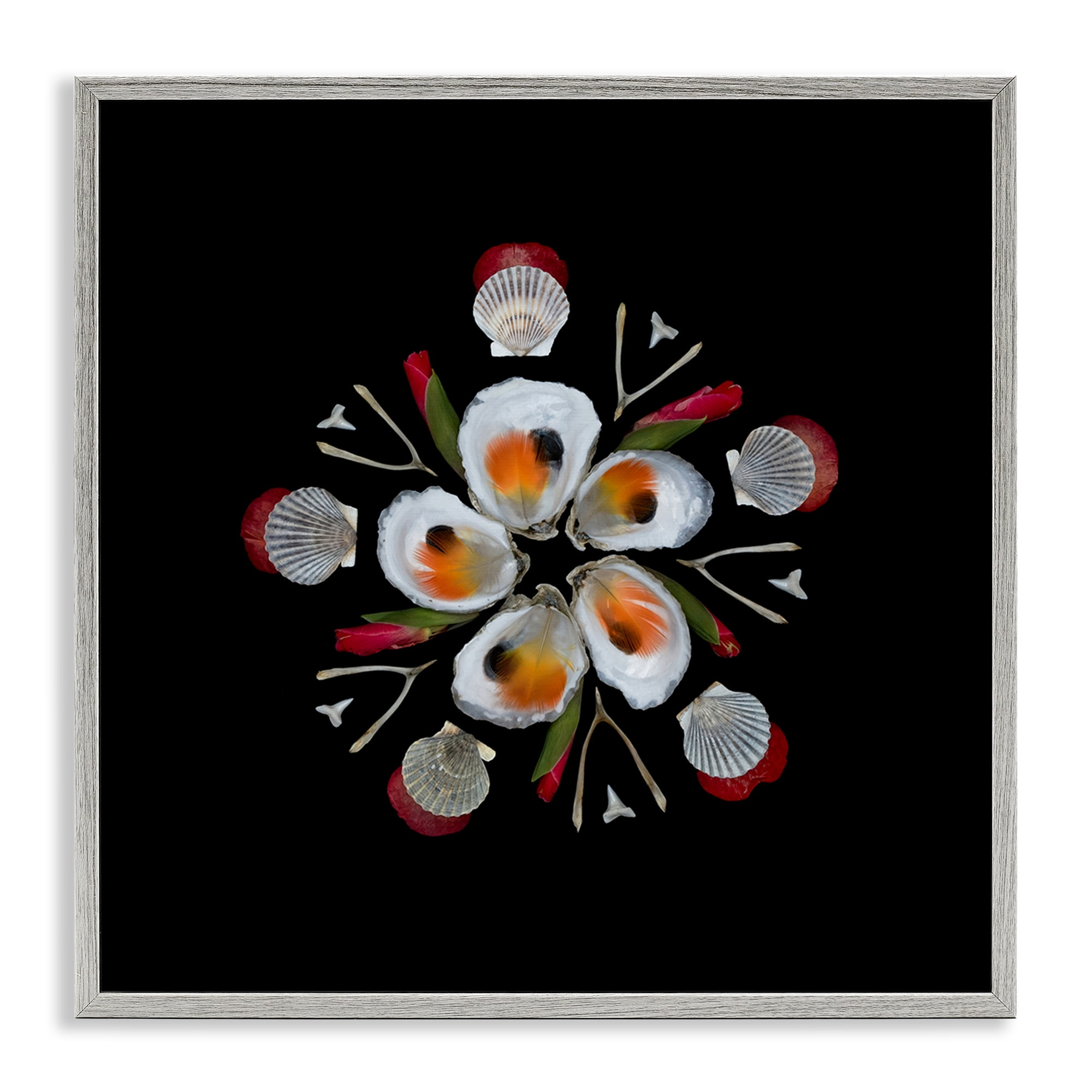 Stupell Industries Nautical Oysters Mandala Gray Framed Giclee Art, design by Beth Adoette