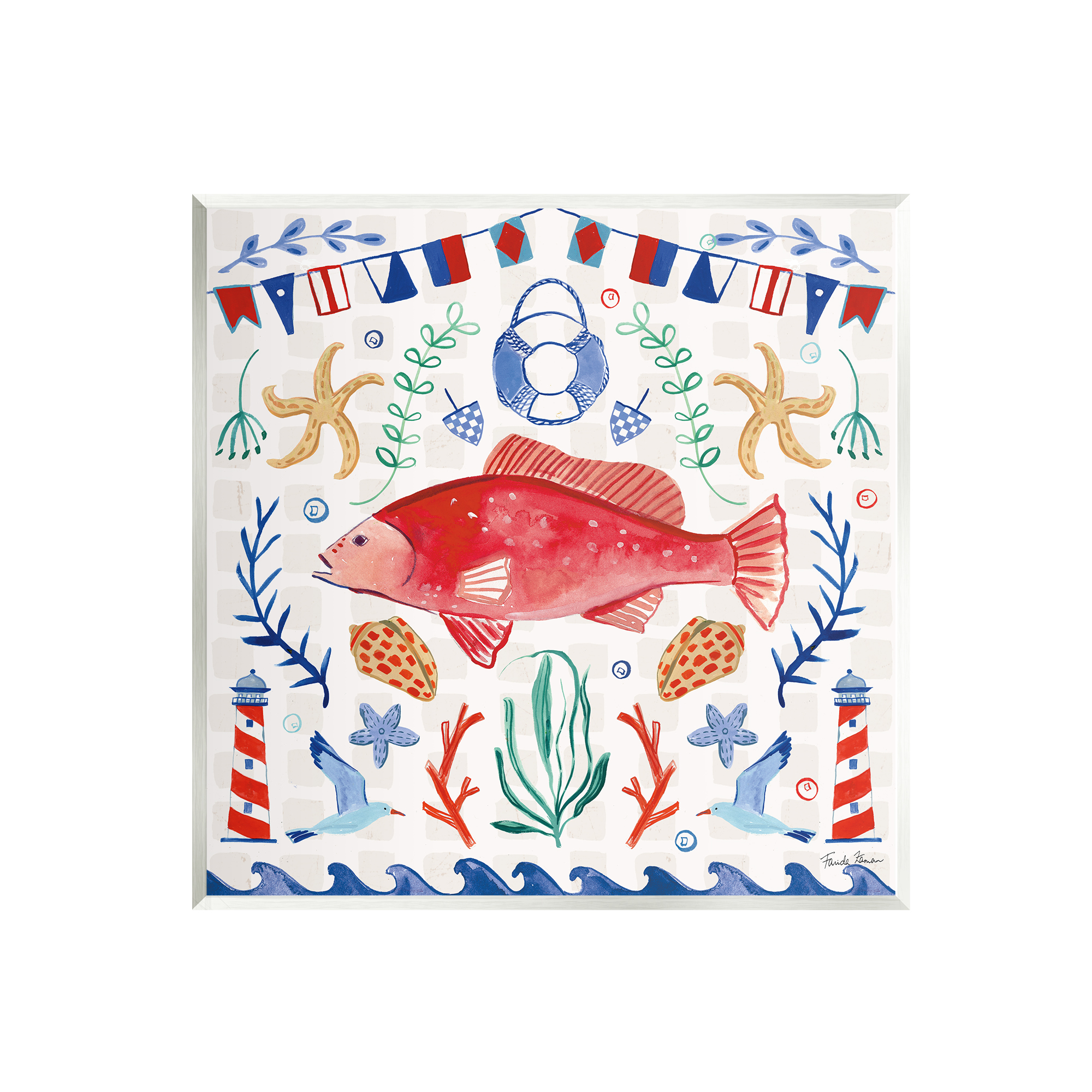 Stupell Industries Nautical Patterned Fish Animals & Insects Painting Unframed Art Print Wall Art, 12 x 12
