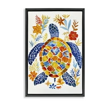 Stupell Industries Nautical Patterned Turtle Coastal Painting Black Floater Framed Canvas Art Print Wall Art, 17 x 25