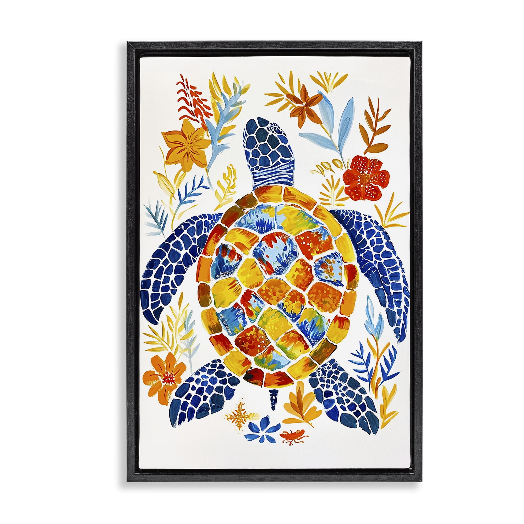 Stupell Industries Nautical Patterned Turtle Coastal Painting Black Floater Framed Canvas Art Print Wall Art, 21 x 31