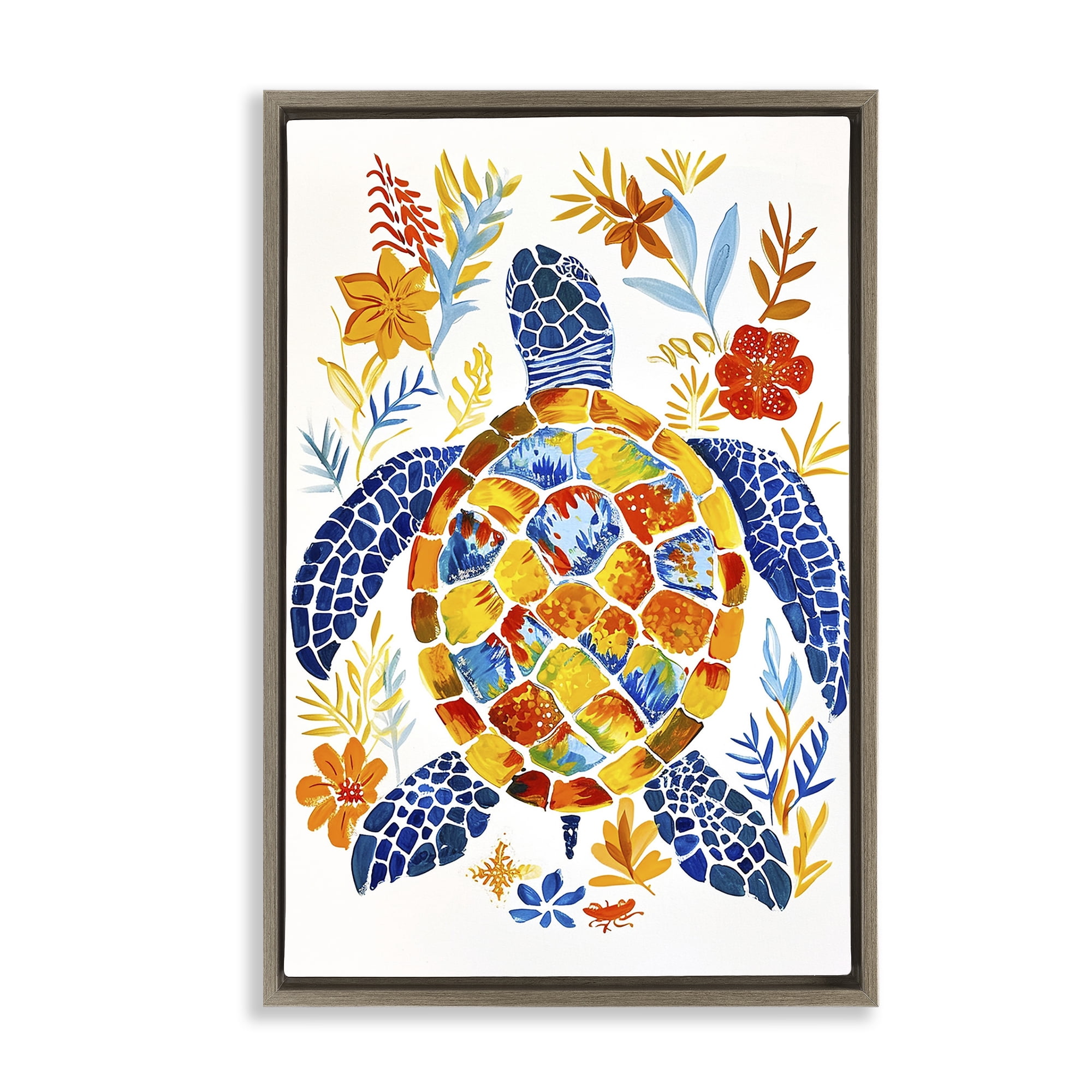 Stupell Industries Nautical Patterned Turtle Coastal Painting Brown Floater Framed Canvas Art Print Wall Art, 21 x 31