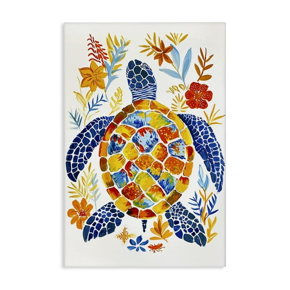 Stupell Industries Nautical Patterned Turtle Coastal Painting Gallery Wrapped Canvas Art Print Wall Art, 16 x 24
