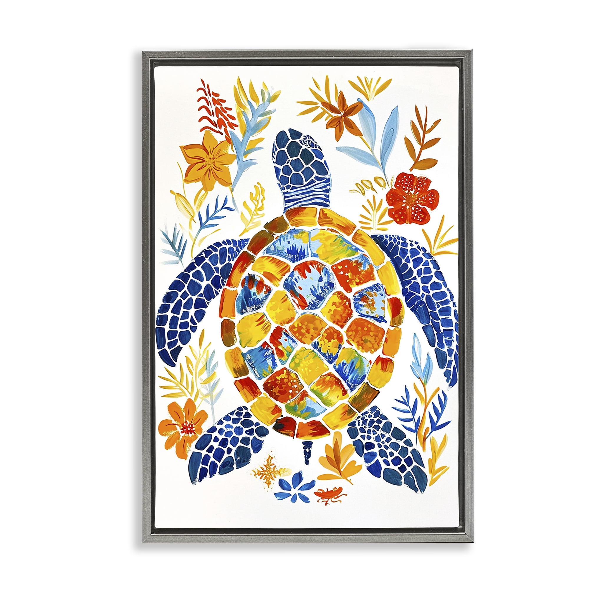 Stupell Industries Nautical Patterned Turtle Coastal Painting Gray Floater Framed Canvas Art Print Wall Art, 21 x 31