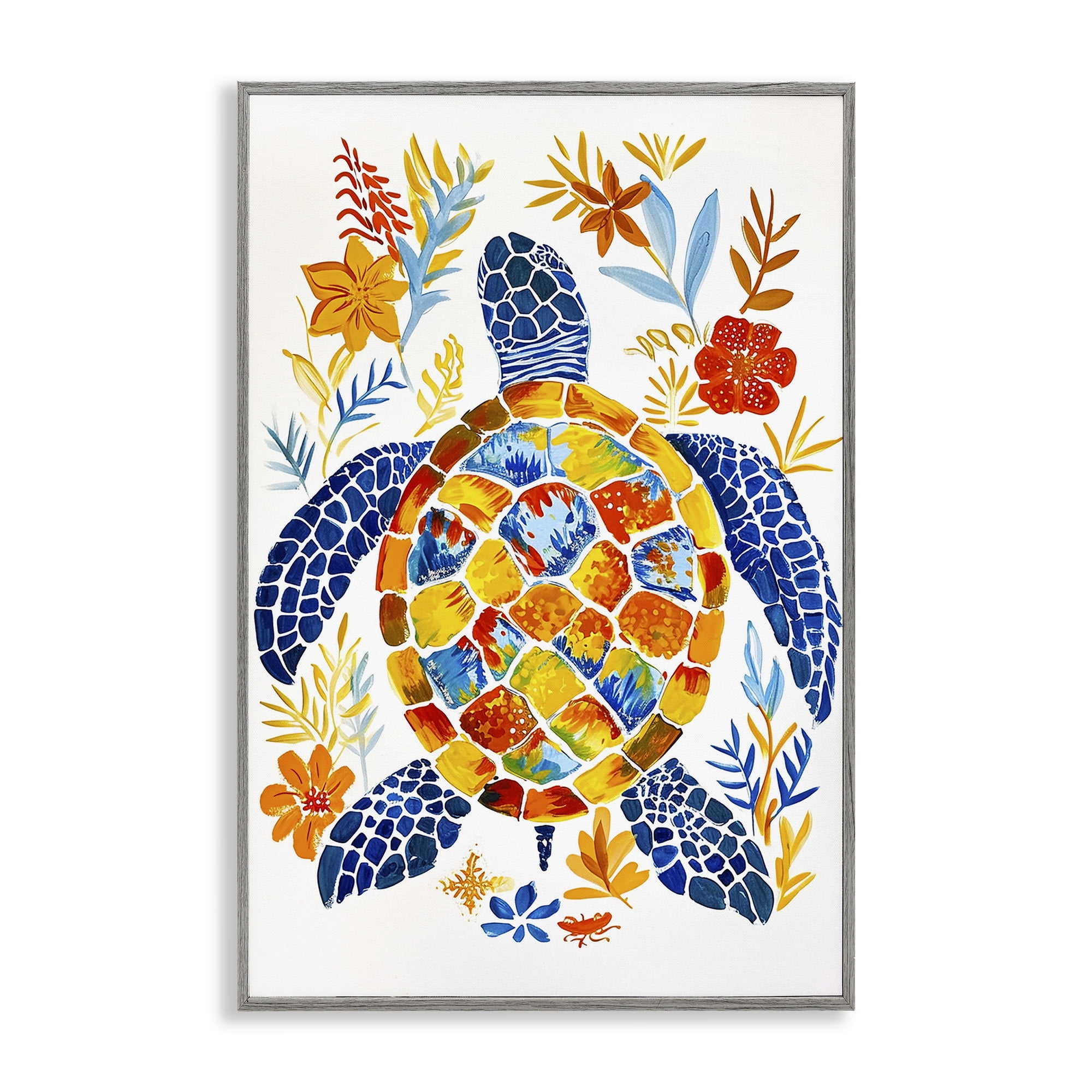 Stupell Industries Nautical Patterned Turtle Coastal Painting Gray Framed Art Print Wall Art, 12 x 18