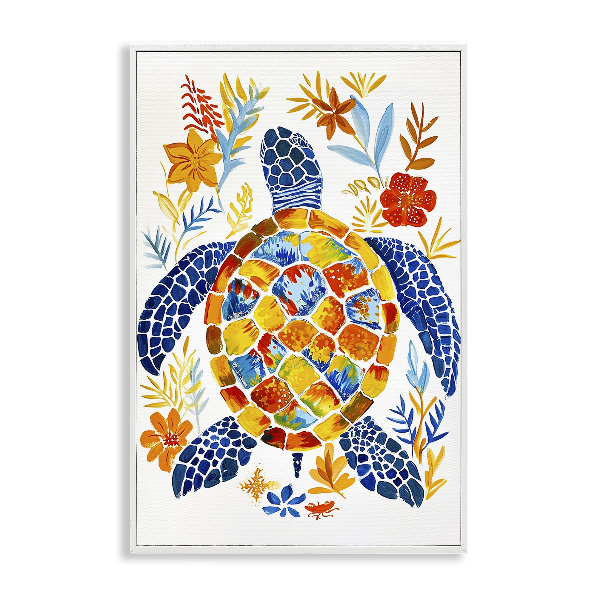 Stupell Industries Nautical Patterned Turtle Coastal Painting White Framed Art Print Wall Art, 12 x 18