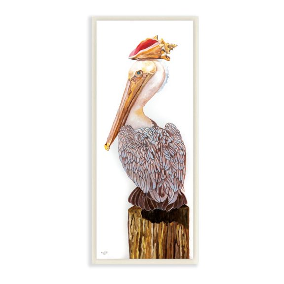 Stupell Industries Nautical Pelican Beach Post with Sea Shell Design by Diane Fifer