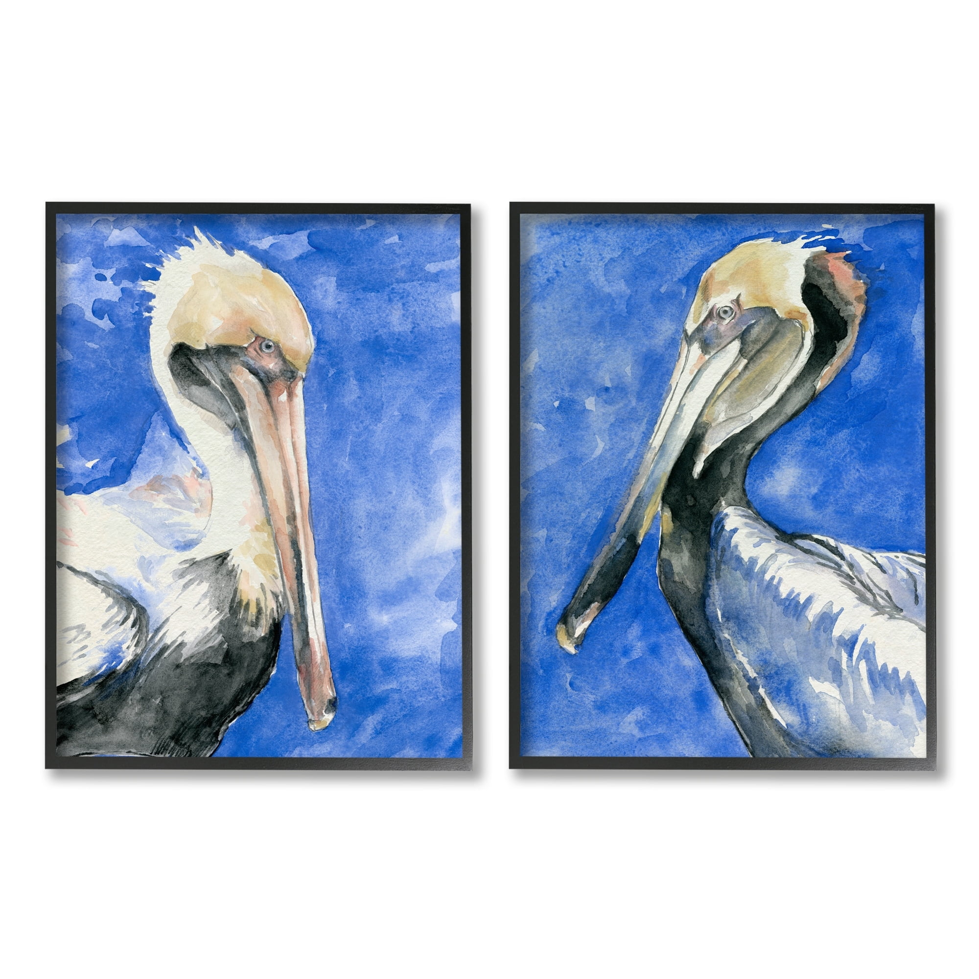 Stupell Industries Nautical Pelican Birds Portrait Nature Animal Painting Painting Black Framed Art Print Wall Art, Set of 2, Design by Jennifer Paxton Parker