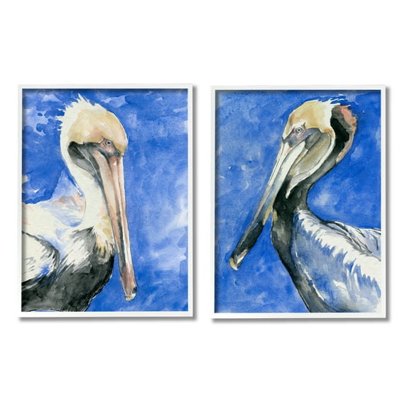 Stupell Industries Nautical Pelican Birds Portrait Nature Animal Painting Painting White Framed Art Print Wall Art, Set of 2, Design by Jennifer Paxton Parker