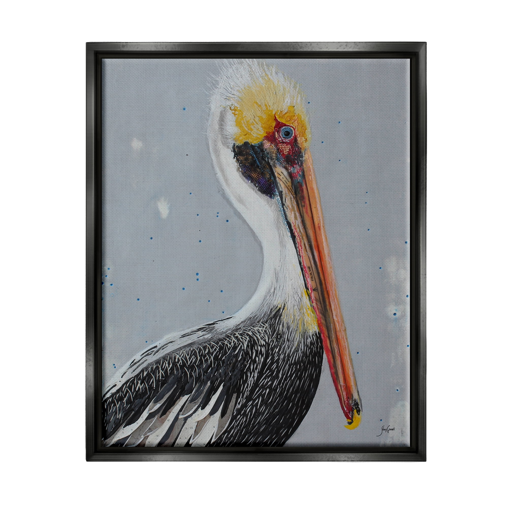 Stupell Industries Nautical Pelican Portrait Animals & Insects Painting Black Floater Framed Art Print Wall Art, 25 x 31