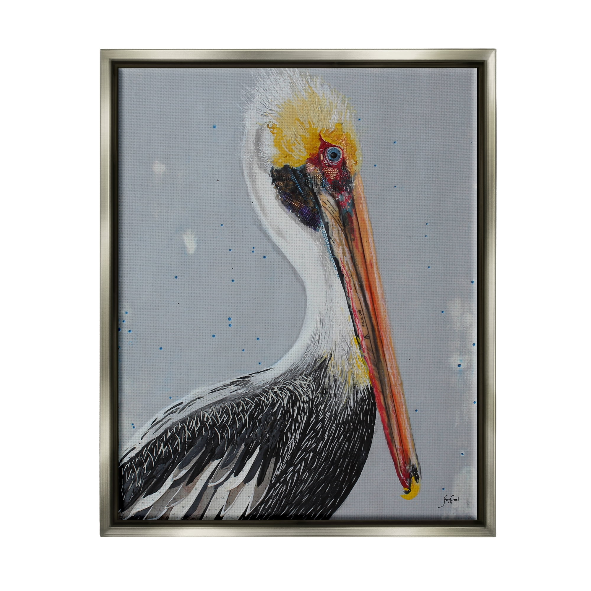 Stupell Industries Nautical Pelican Portrait Animals & Insects Painting Gray Floater Framed Art Print Wall Art, 25 x 31