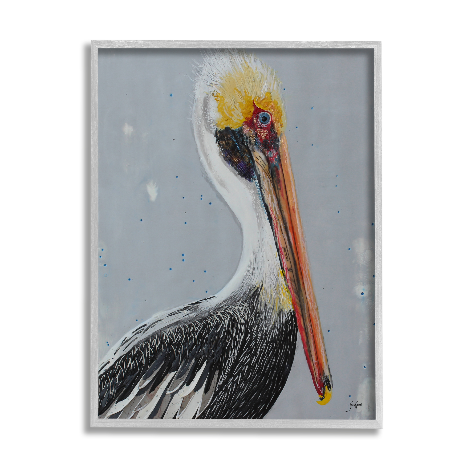 Stupell Industries Nautical Pelican Portrait Animals & Insects Painting Gray Framed Art Print Wall Art, 24 x 30