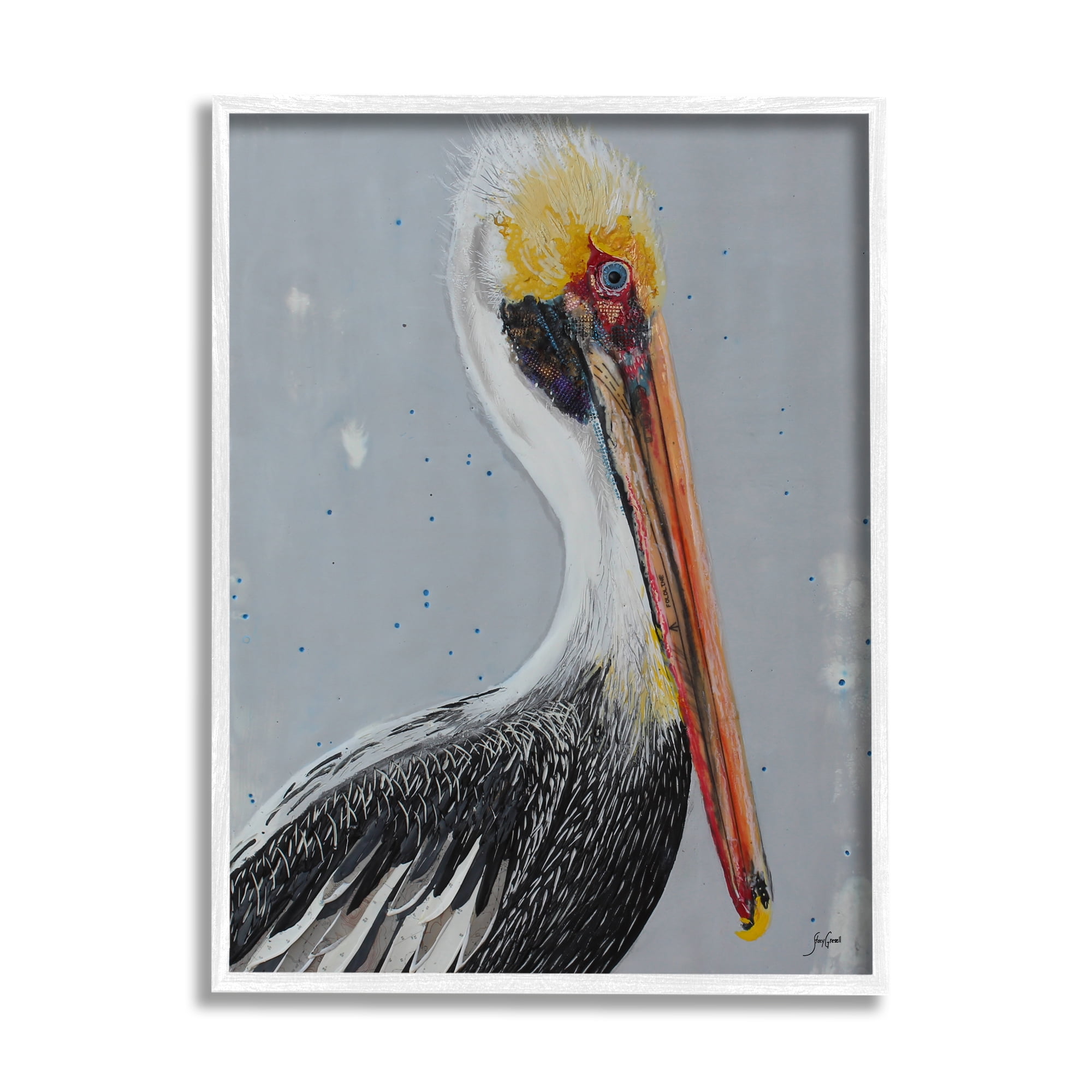 Stupell Industries Nautical Pelican Portrait Animals & Insects Painting White Framed Art Print Wall Art, 11 x 14