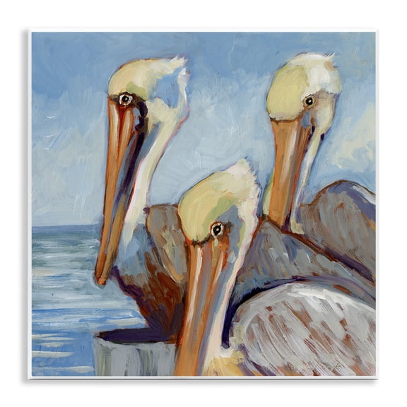 Stupell Industries Nautical Pelican Trio Animals Painting Unframed Art Print Wall Art, 12 x 12