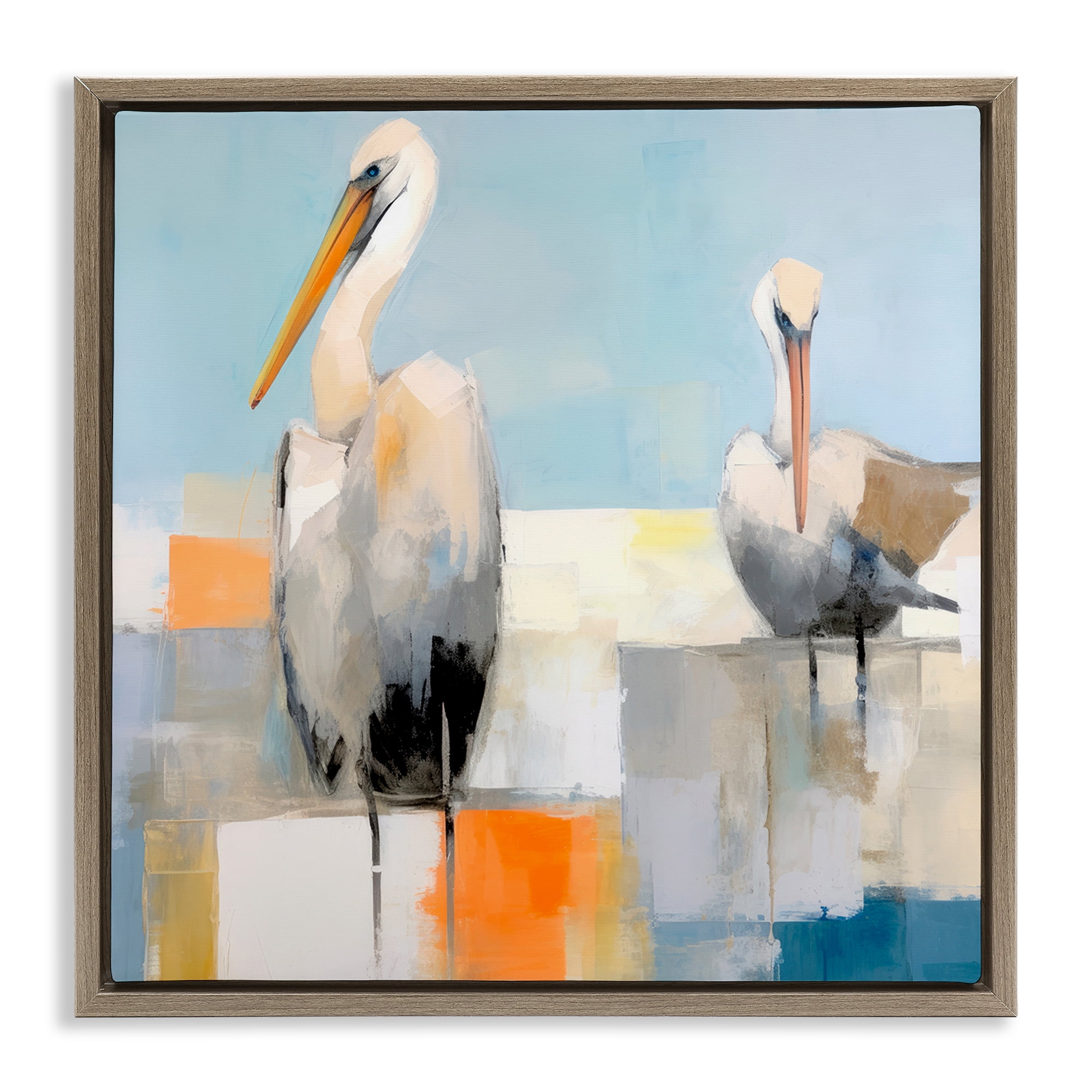 Stupell Industries Nautical Pelicans Abstract Animals & Insects Painting Brown Floater Framed Canvas Art Print Wall Art, 18 x 18