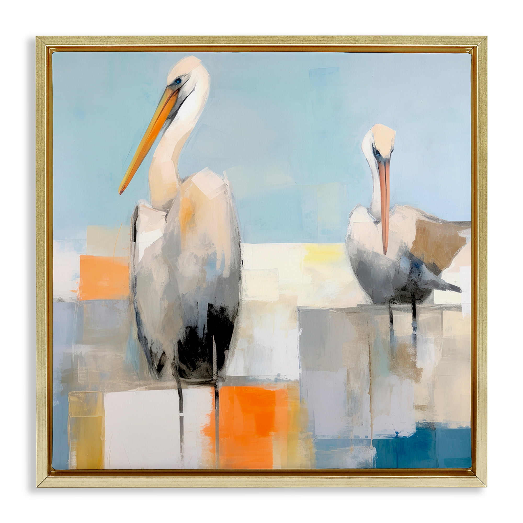 Stupell Industries Nautical Pelicans Abstract Animals & Insects Painting Gold Floater Framed Canvas Art Print Wall Art, 18 x 18