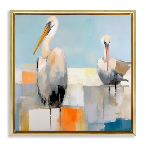 Stupell Industries Nautical Pelicans Abstract Animals & Insects Painting Gold Floater Framed Canvas Art Print Wall Art, 18 x 18