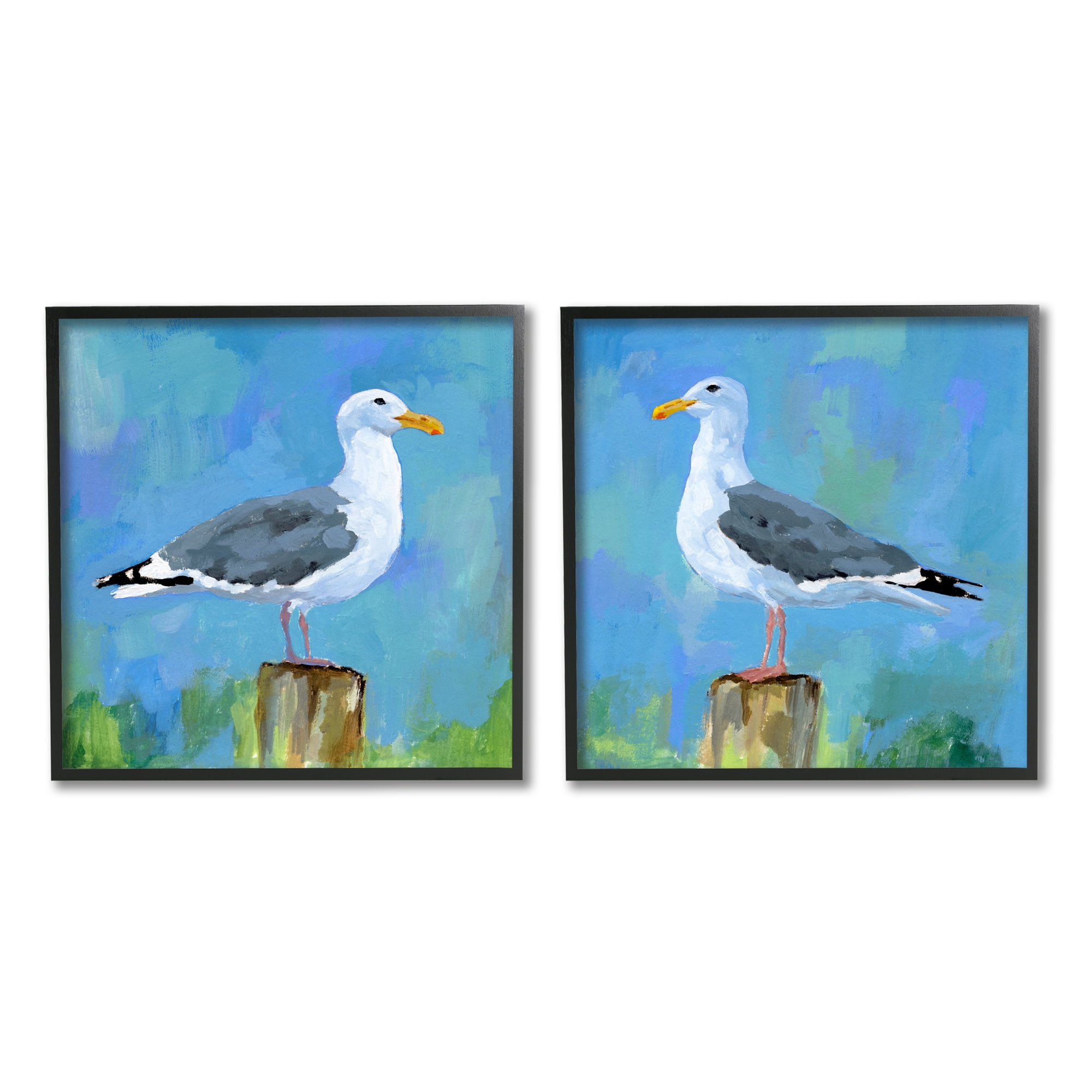 Stupell Industries Nautical Perched Seagulls Animals & Insects Painting Black Framed Art Print Wall Art, 24 x 24, Set of 2