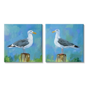Stupell Industries Nautical Perched Seagulls Animals & Insects Painting Gallery Wrapped Canvas Print Wall Art, 17 x 17, Set of 2