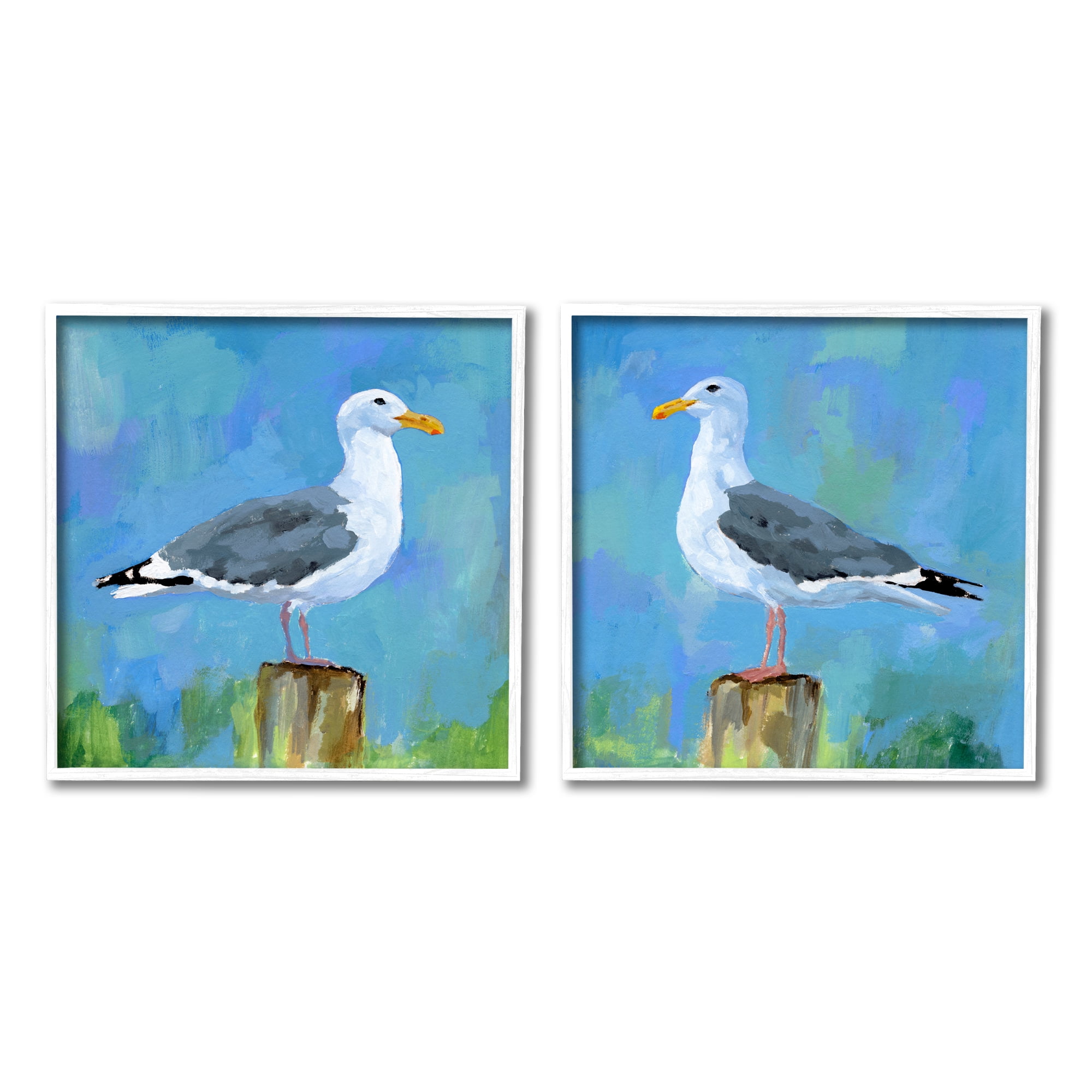 Stupell Industries Nautical Perched Seagulls Animals & Insects Painting White Framed Art Print Wall Art, 12 x 12, Set of 2