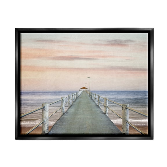 Stupell Industries Nautical Pier Walkway Landscape Painting Black Floater Framed Canvas Art Print Wall Art, 21 x 17