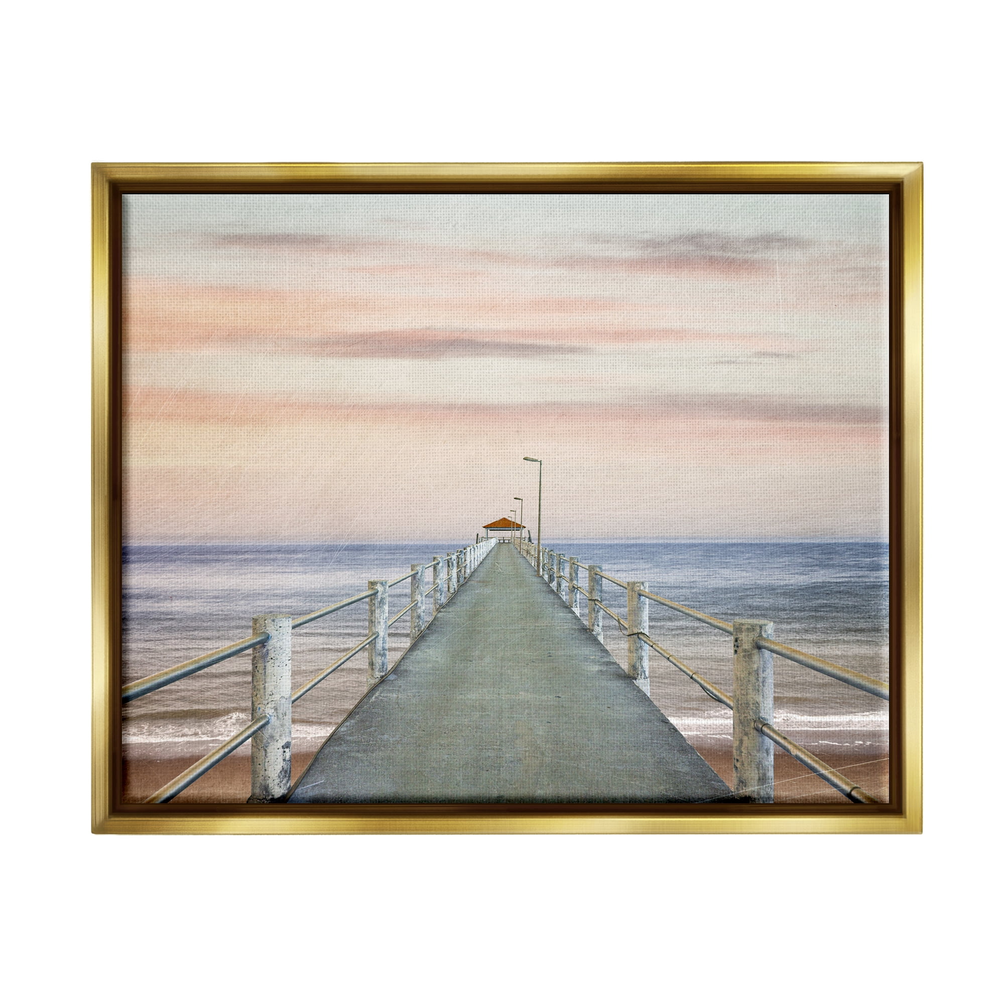 Stupell Industries Nautical Pier Walkway Landscape Painting Gold Floater Framed Canvas Art Print Wall Art, 31 x 25