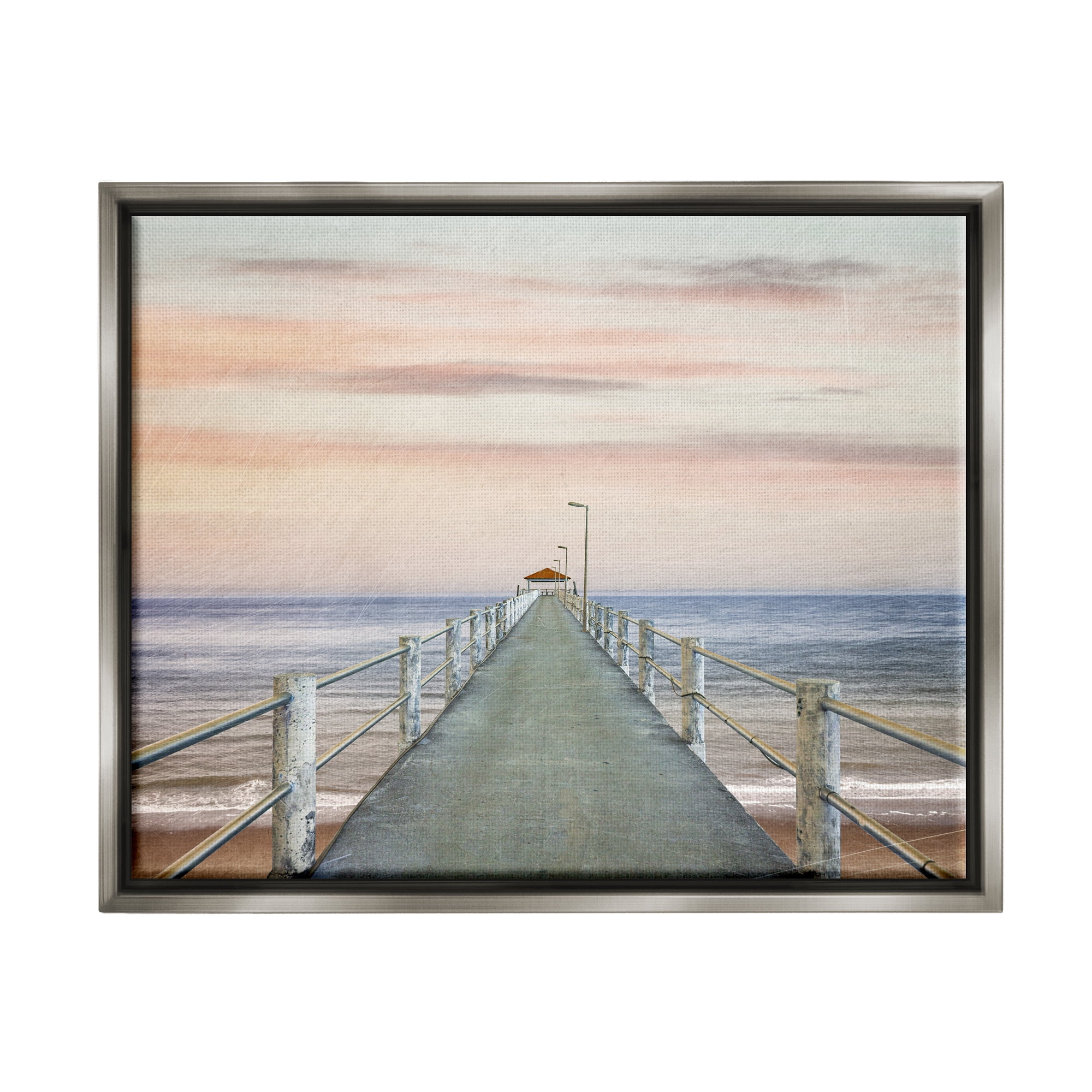 Stupell Industries Nautical Pier Walkway Landscape Painting Gray Floater Framed Canvas Art Print Wall Art, 21 x 17