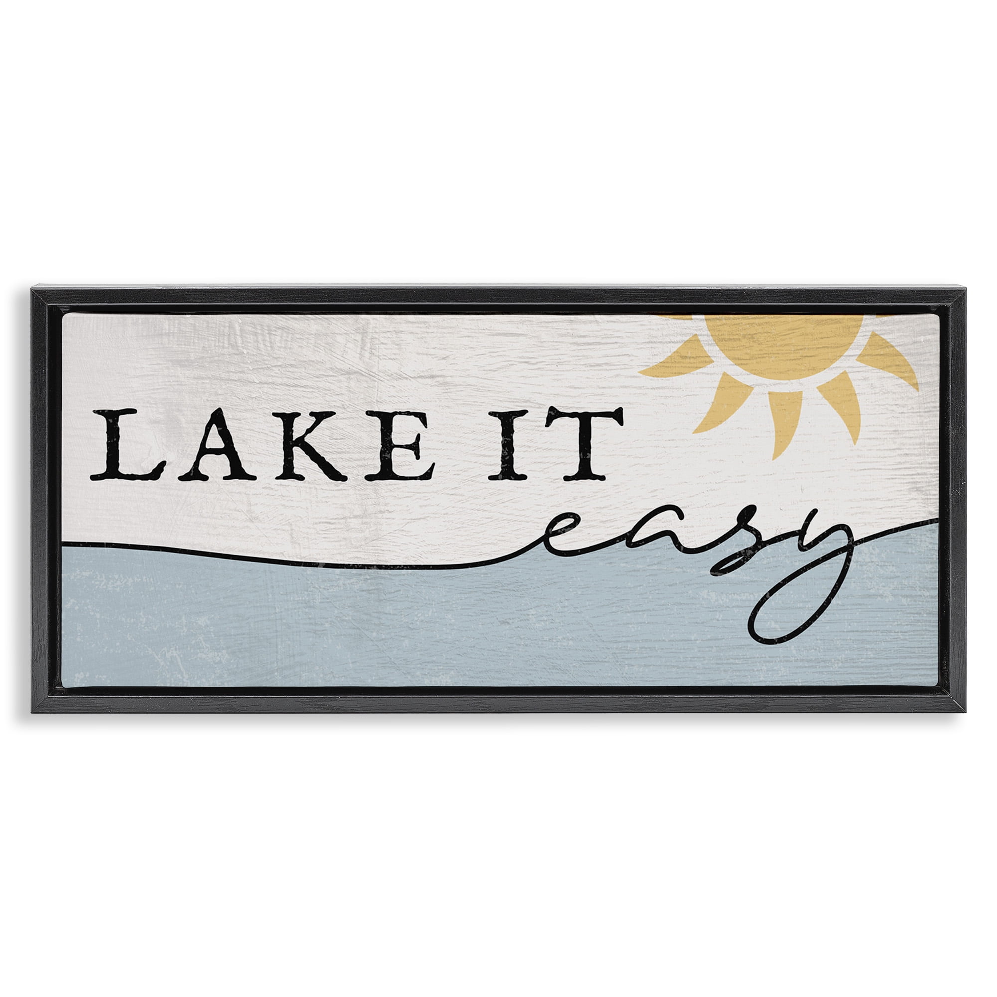 Stupell Industries Nautical Pun Lake It Easy Nature Painting Black Floater Framed Canvas Art Print Wall Art, 31 x 14