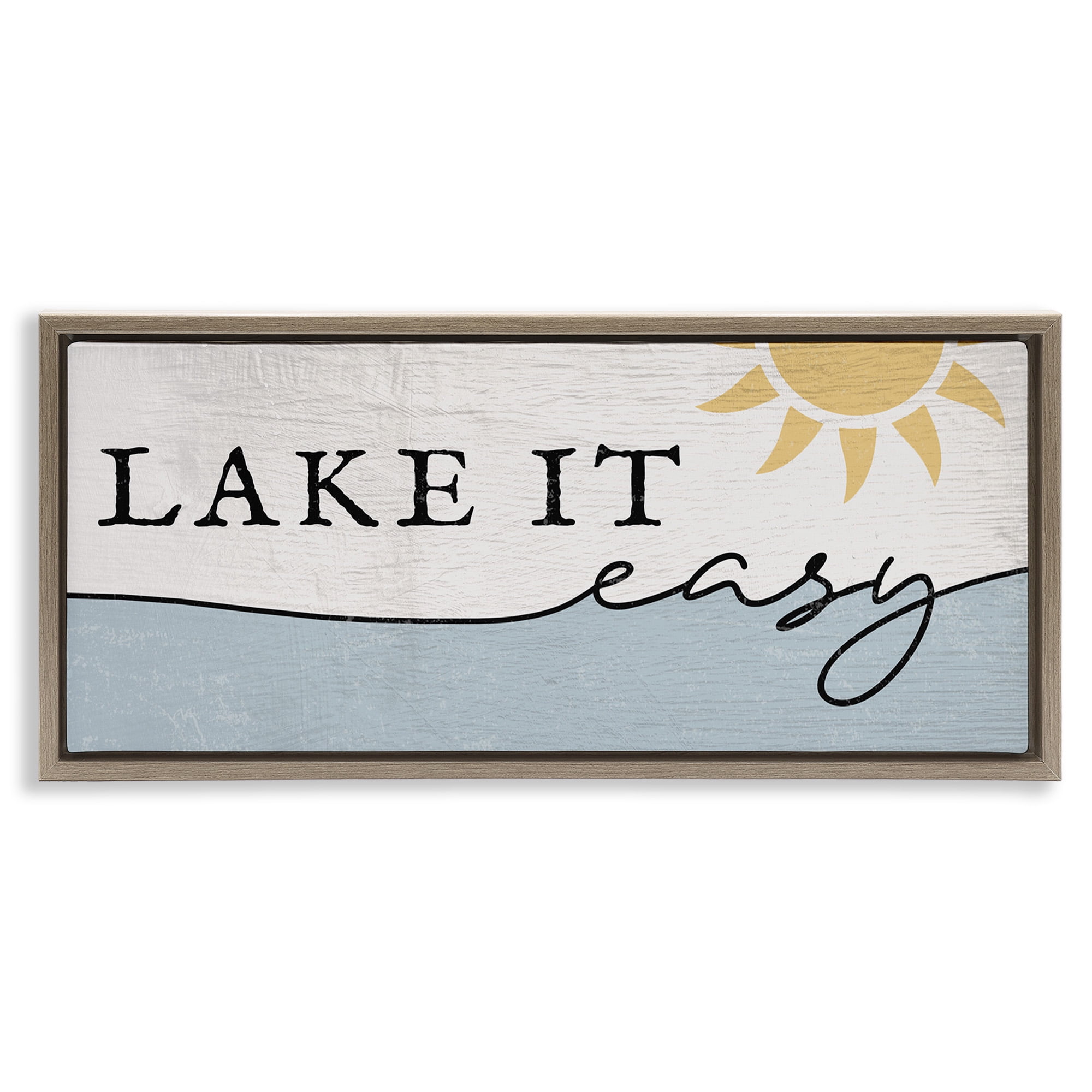 Stupell Industries Nautical Pun Lake It Easy Nature Painting Brown Floater Framed Canvas Art Print Wall Art, 31 x 14