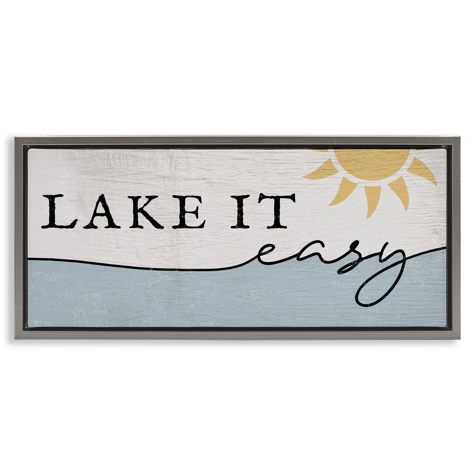 Stupell Industries Nautical Pun Lake It Easy Nature Painting Gray Floater Framed Canvas Art Print Wall Art, 31 x 14