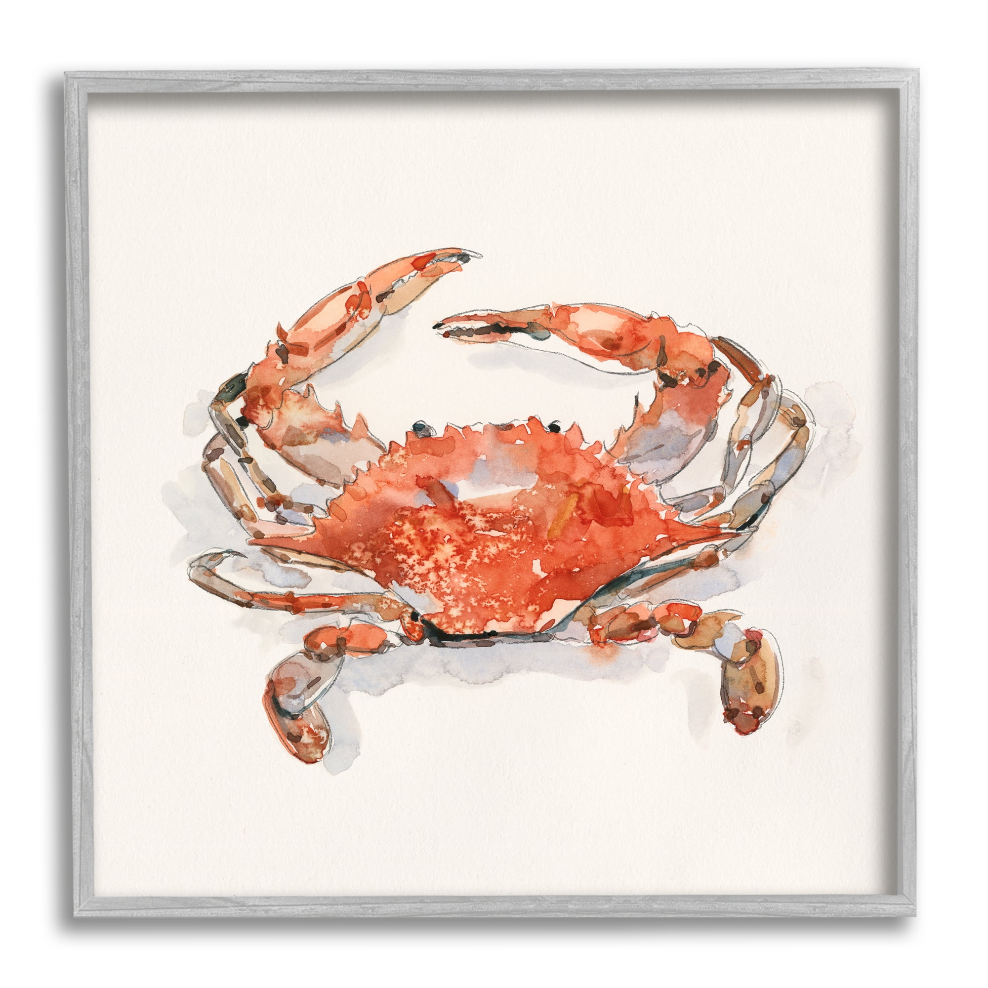 Stupell Industries Nautical Red Crab Animals & Insects Painting Gray Framed Art Print Wall Art, 12 x 12