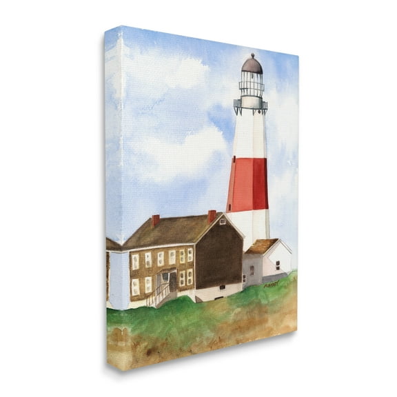 Stupell Industries Nautical Red Striped Lighthouse Coastal Cliff Architecture Canvas Wall Art, 30 x 40, Design by Melissa Hyatt LLC