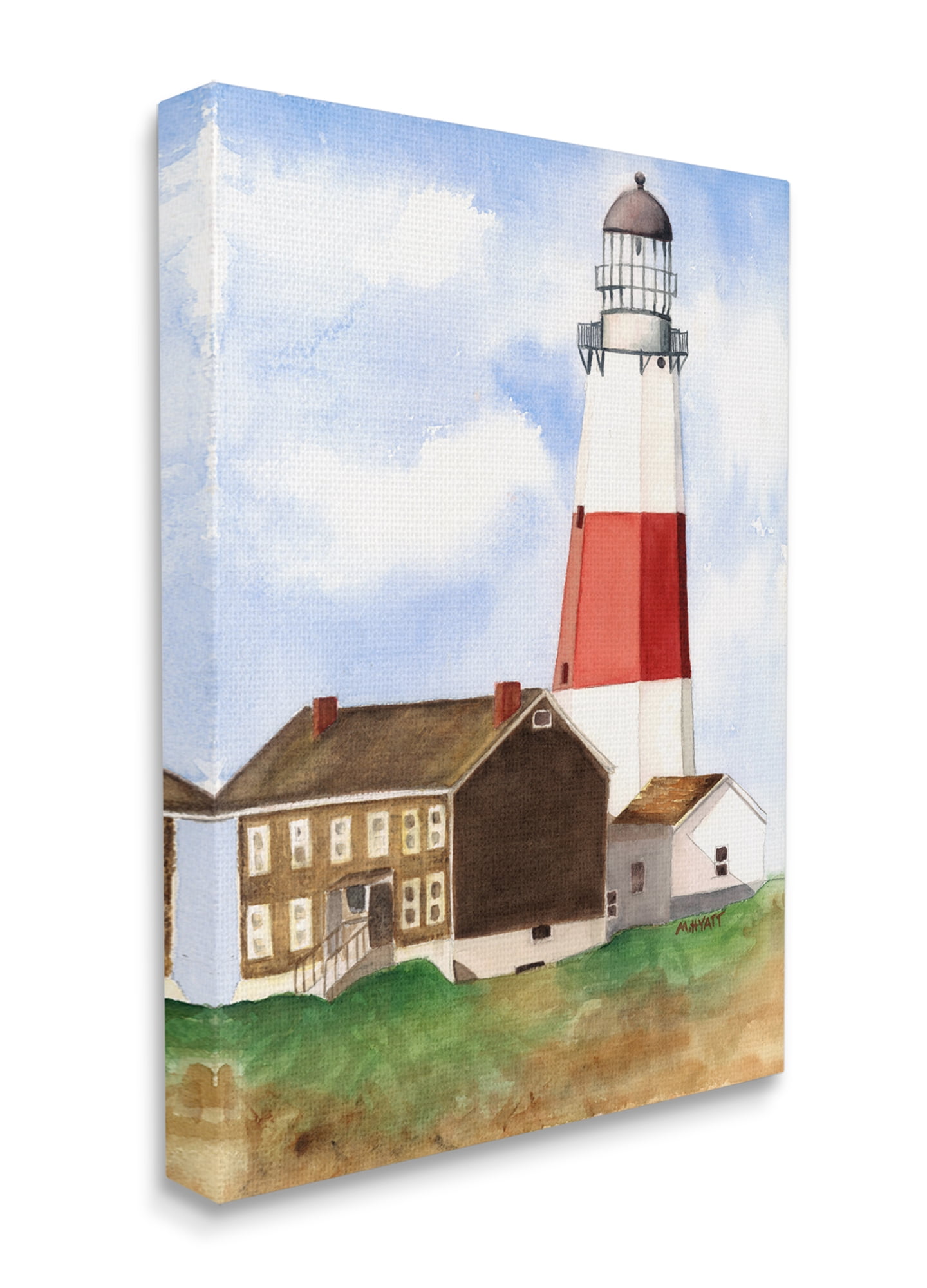 Stupell Industries Nautical Red Striped Lighthouse Coastal Cliff Architecture Canvas Wall Art, 36 x 48, Design by Melissa Hyatt LLC