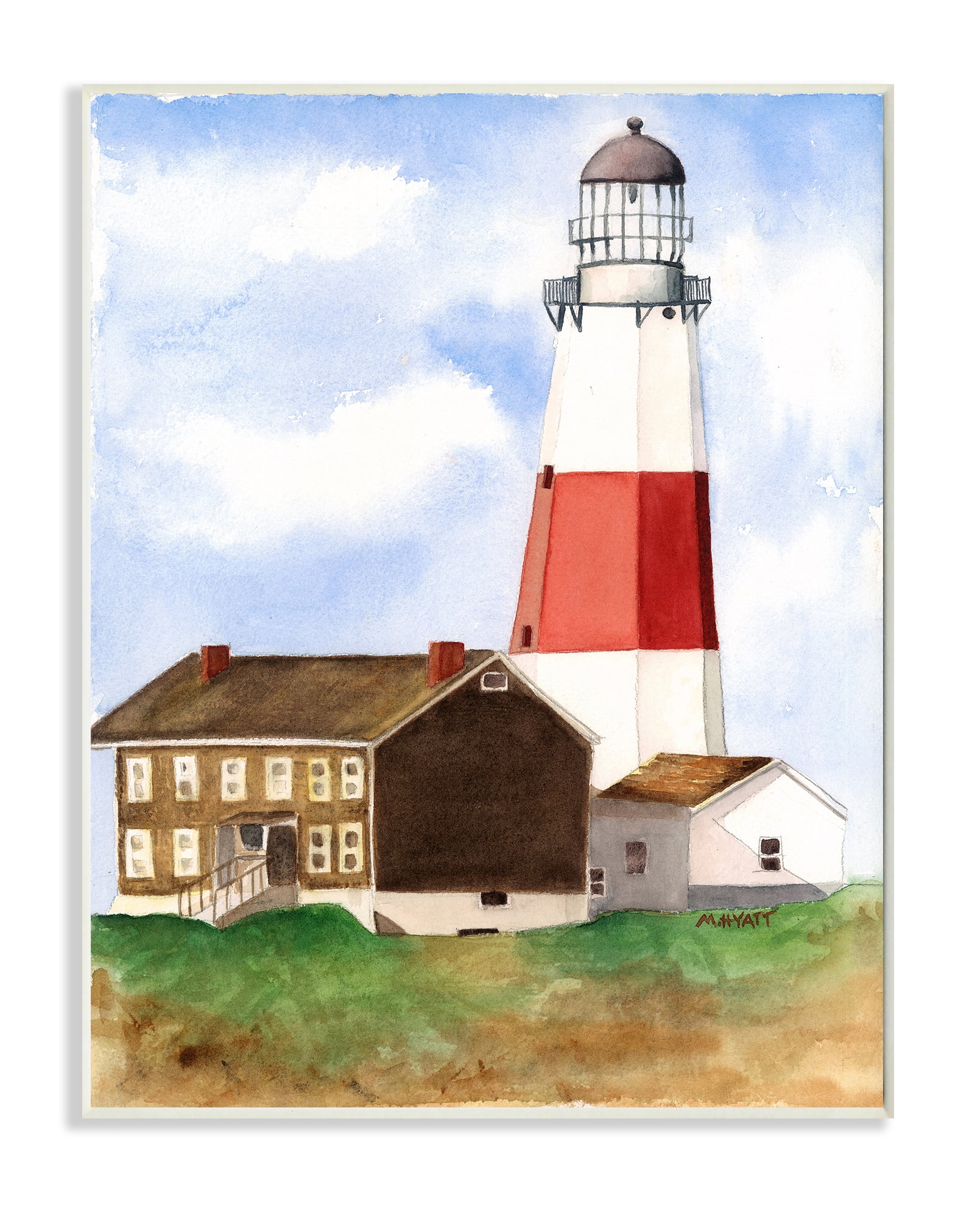 Stupell Industries Nautical Red Striped Lighthouse Coastal Cliff Architecture Wall Plaque, 13 x 19, Design by Melissa Hyatt LLC