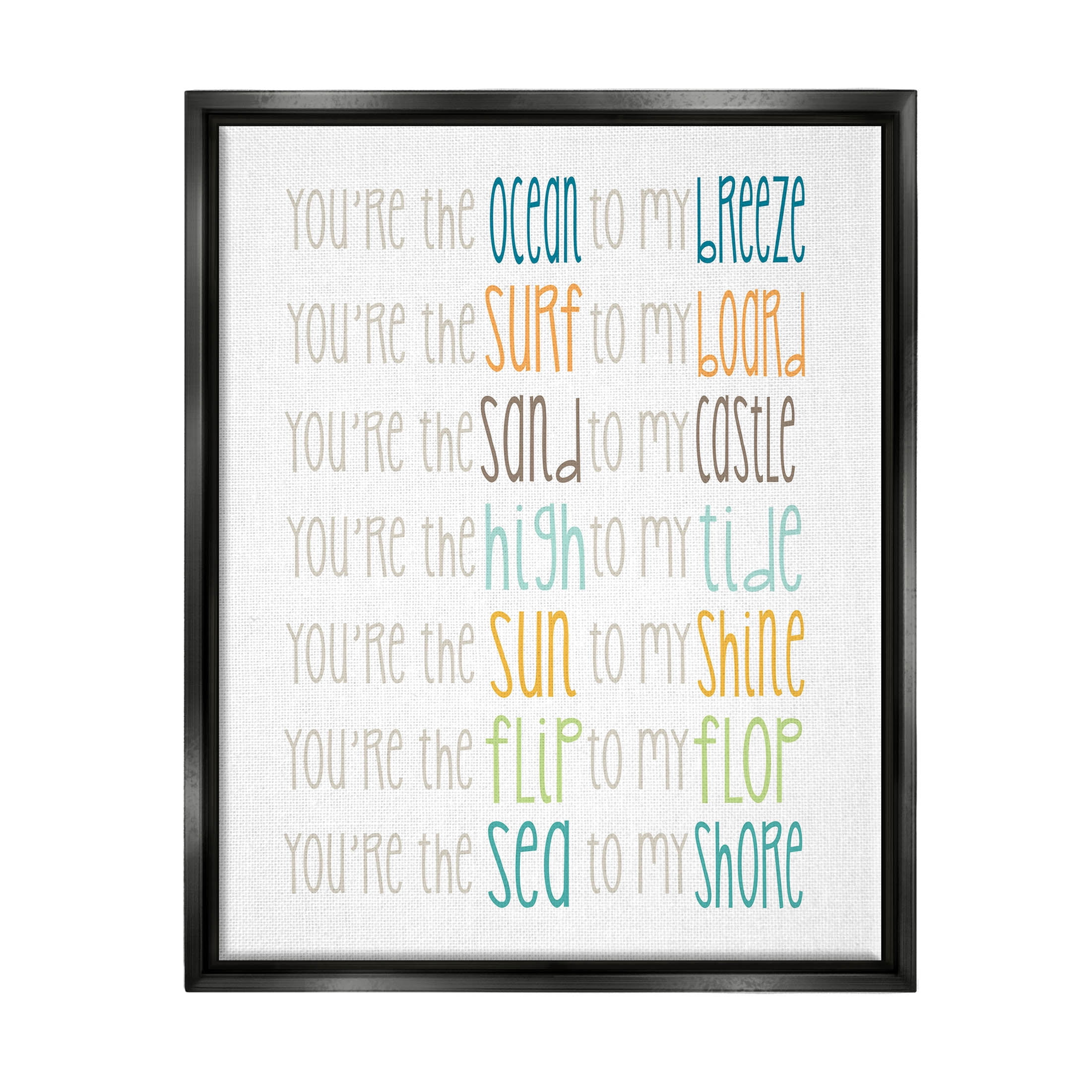 Stupell Industries Nautical Romantic Beach List Graphic Art Jet Black Floating Framed Canvas Print Wall Art, Design by Alli Rogosich